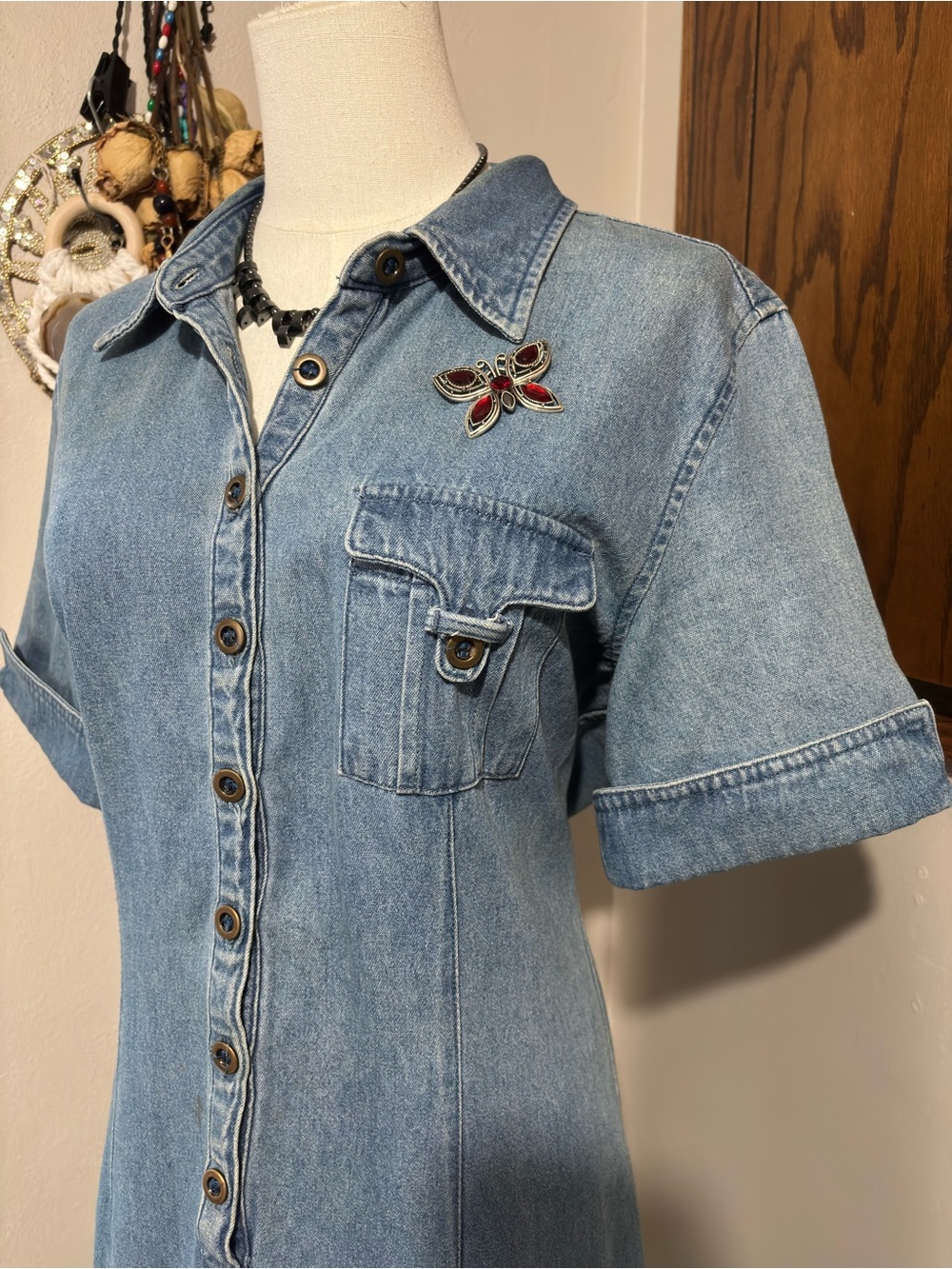 Khakis Vintage Denim Midi Dress Size Medium Blue Retro T Shirt Dress - Picture 3 of 16